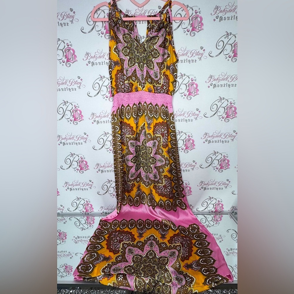 Ali & kris dress boho paisley orange pink luxe maxi Colorful Bohemian Maxi Dress